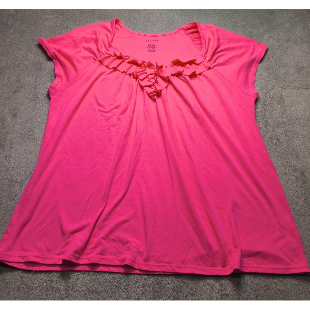 Axcess Womens Hot Pink Ruffle V-Neck Short Sleeve Blouse Top Large